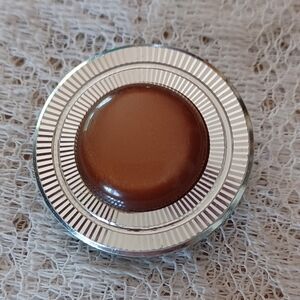 VTG GERMANY SCARF CLIP SILVERTONE TEXTURED RIM/ROUND BRONZE CABOCHON 1 3/8" (D)